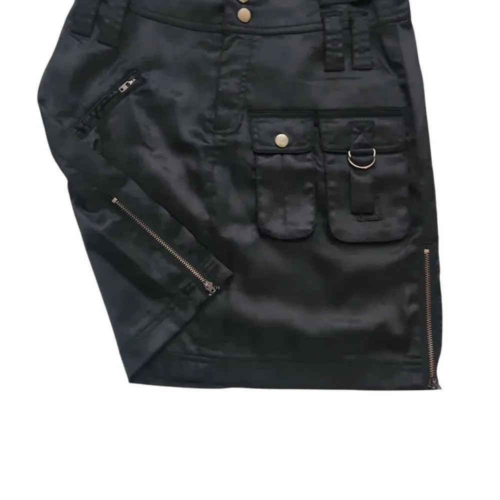 Gold Hawk Women's Size 3 Black Satin Cargo Zip Side Skirt